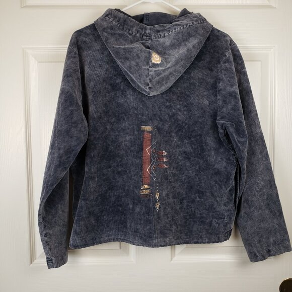Phoenix Conexion Wearable Art Hand Painted Gray Corduroy Hooded Jacket. Size S - Picture 5 of 9